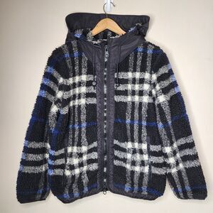 Burberry London Jacket Wool Cashmere Teddy Sherpa Plaid Womens Small Y2K 2000s